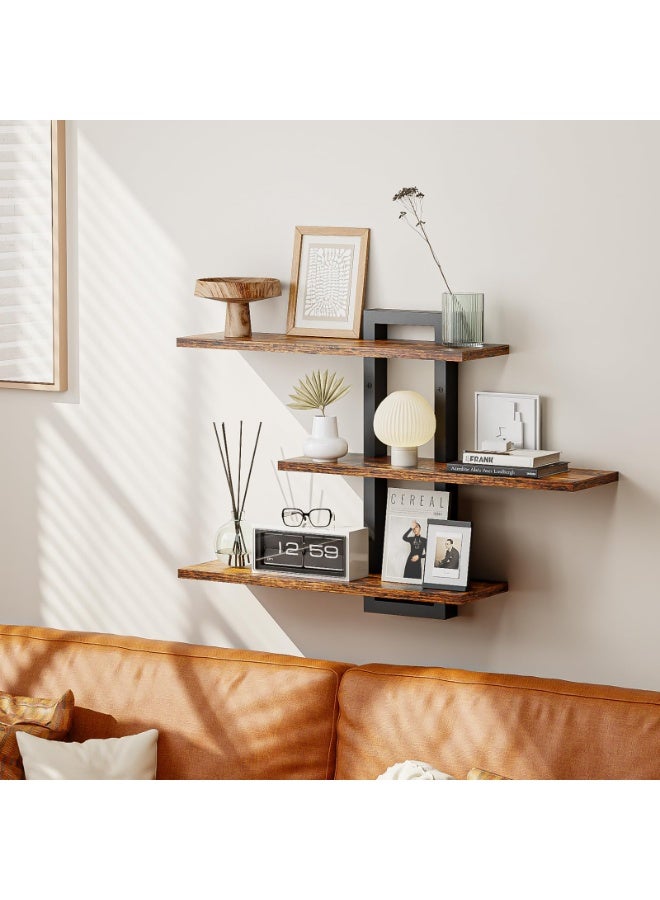 أفضل YK رفوف طافية حديثة مثبتة على الحائط -حامل عرض خشبي ثلاثي الطبقات لغرفة المعيشة، وغرفة النوم، أو المكتب -منظم رفوف الحائط الأنيق للكتب والصور، وبني الديكور - Image 2