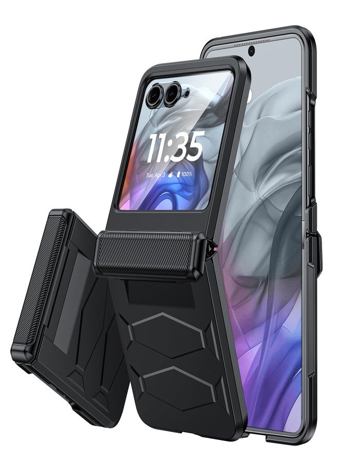 جراب Vizvera لهاتف Motorola Razr 2024 مع غطاء مفصلي، واقي شاشة مدمج، مقاوم للصدمات، غطاء شامل للهاتف الذكي، شحن لاسلكي لهاتف Motorola Razr 2024 (لون تيتانيوم طبيعي) - Image 1
