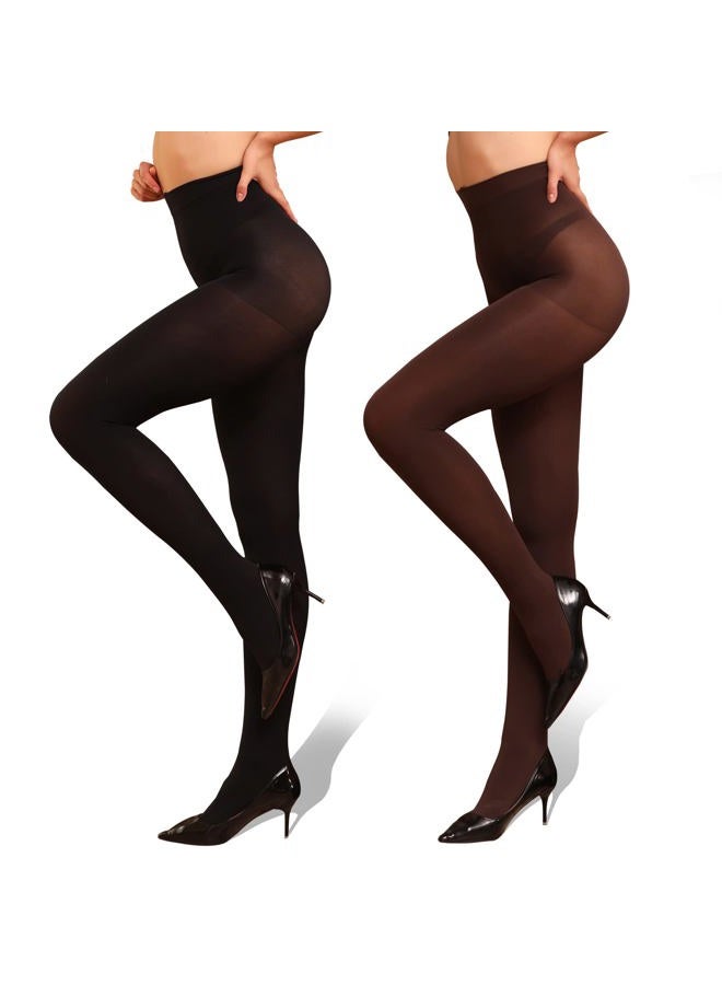 WAKUNA 2 Pairs Super Opaque Tights Control Top Pantyhose For Women, Black&navy Blue, L - Image 1
