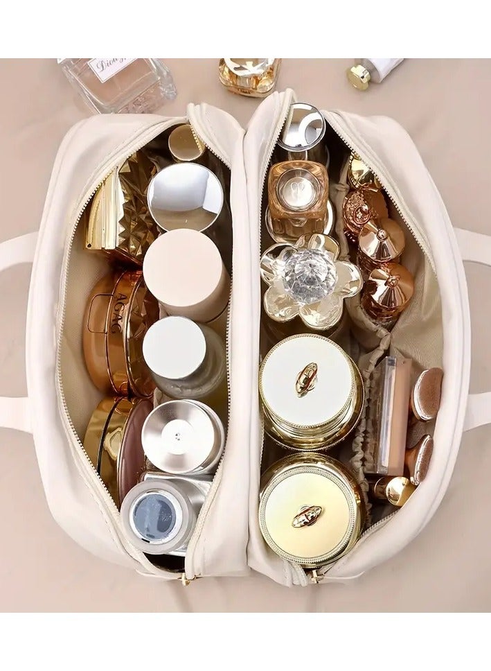 روزينو أنيقة وواسعة للماء المكياج منظم محمولة مزدوجة الطبقة مستحضرات التجميل السفر حقيبة مع بو جلد-أسود - Image 2