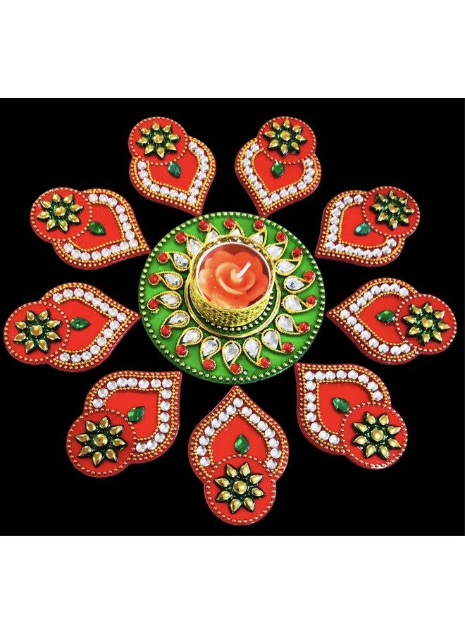 Moira® Rangoli with Diya 11 pcs Set (Red & Green) 10-11 inch reusable - Image 4