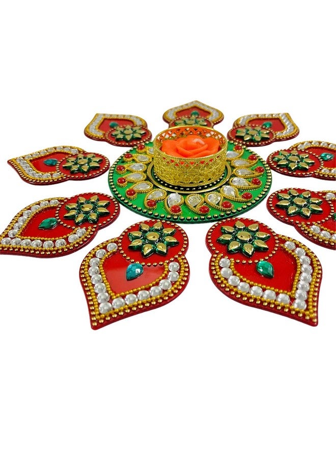 Moira® Rangoli with Diya 11 pcs Set (Red & Green) 10-11 inch reusable - Image 2