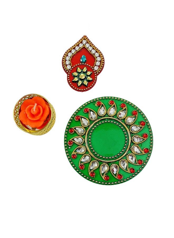 Moira® Rangoli with Diya 11 pcs Set (Red & Green) 10-11 inch reusable - Image 5