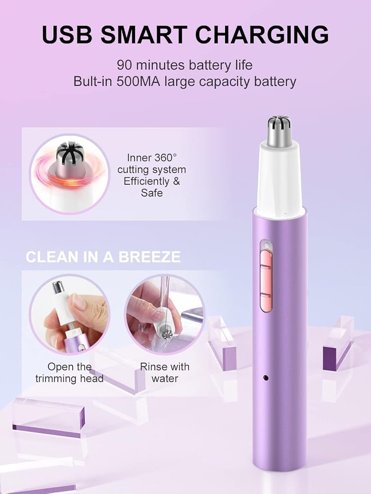 MAKINGTEC Nose Hair Trimmer for Women& Eyebrow Trimmer USB Rechargeable，Facial Hair Remover for Women，3 in 1 Eyebrow Razor and Painless Hair Remover，IPX6 Waterproof Dual Edge Blades for Easy Cleansing - Image 3