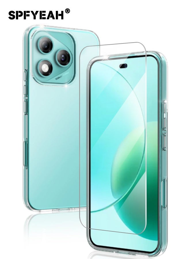 اس بي اف يا. [2 في 1] جراب Honor 400 Lite مع واقي شاشة زجاجي مقوى عالي الدقة، جراب نحيف مرن من مادة TPU المطاطية الناعمة والسيليكون المضاد للانزلاق مناسب لهاتف Honor 400 Lite 5G مقاس 6.7 بوصة، شفاف - Image 1