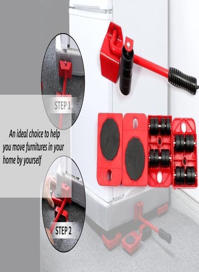 DS ENTERPRISE Heavy Furniture Lifter Mover Set - Transport Lifter Heavy Stuffs, Easy & Safe Shifting Slider Tool Furniture Lifting Moving Tool with Wheel Pads & Jack for Fridge, Sofa, Almirah, Adjust Space (F. Red) - Image 4