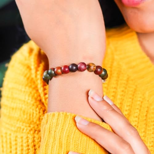 GEMSMANTRA Natural Picasso Jasper Stretchable Crystal Bracelet | Lab Certified 8mm Round Cut Beads | Unisex Healing Bracelet for Men & Women | Enhances Creativity, Balance & Harmony - Image 2