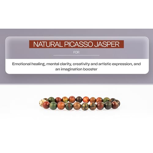 GEMSMANTRA Natural Picasso Jasper Stretchable Crystal Bracelet | Lab Certified 8mm Round Cut Beads | Unisex Healing Bracelet for Men & Women | Enhances Creativity, Balance & Harmony - Image 5