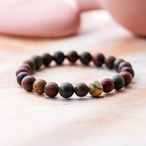 GEMSMANTRA Natural Picasso Jasper Stretchable Crystal Bracelet | Lab Certified 8mm Round Cut Beads | Unisex Healing Bracelet for Men & Women | Enhances Creativity, Balance & Harmony - Image 3