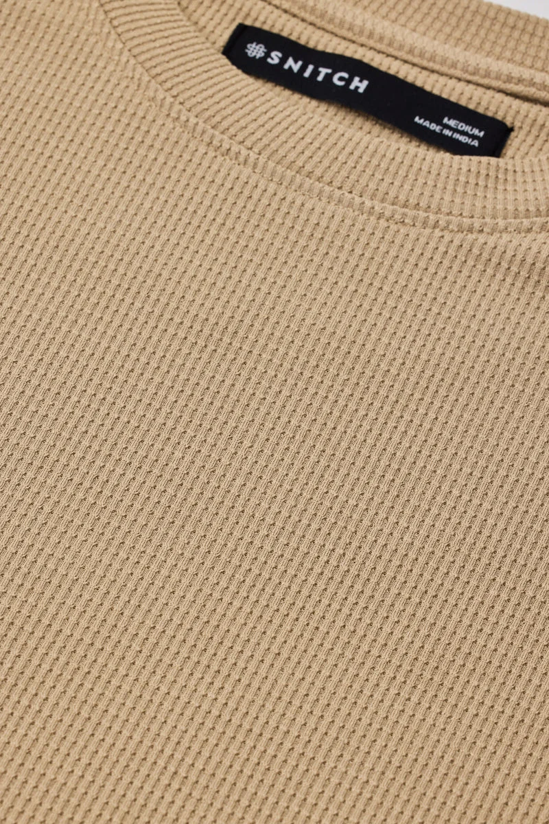 SNITCH Beige Beige Ribbed Sleeveless Slim Fit T-Shirt for Men | Best Price UAE
