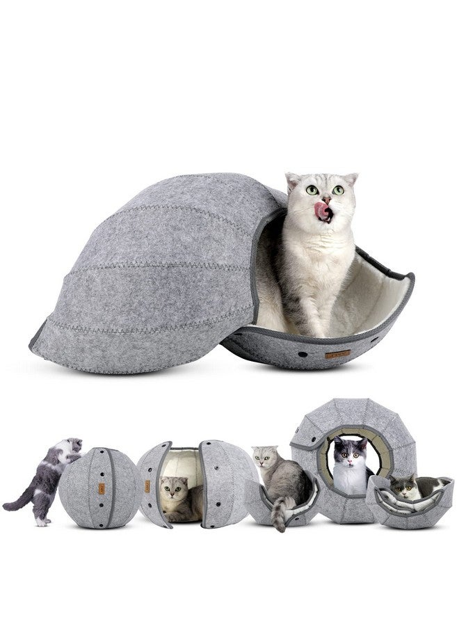 إيه إم جيه سرير قطط AMJ K·1 لطيف على شكل صدفة، للاستخدام الداخلي، ألعاب قطط تفاعلية على شكل كرة - كهف قطط ناعم ونفق حيوانات أليفة قابل للطي، كسرير لعب ممتع متعدد الوظائف للجراء والكلاب والقطط (أبيض فاتح) - Image 1