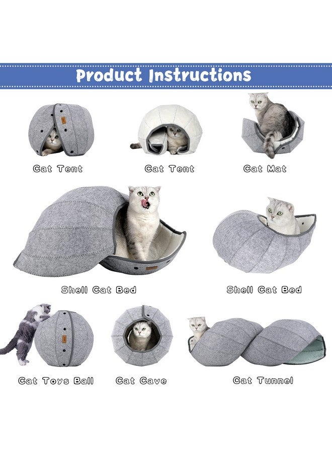إيه إم جيه سرير قطط AMJ K·1 لطيف على شكل صدفة، للاستخدام الداخلي، ألعاب قطط تفاعلية على شكل كرة - كهف قطط ناعم ونفق حيوانات أليفة قابل للطي، كسرير لعب ممتع متعدد الوظائف للجراء والكلاب والقطط (أبيض فاتح) - Image 2