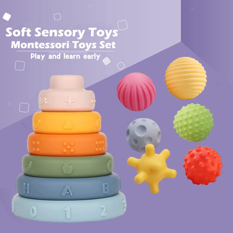 Weilim Montessori Toys Soft Stacking Building Blocks Rings Balls Sets 3 in 1 Baby Toys Bundle for Babies Sensory for Toddlers Teething Bath for Infants Learning Education Toy - Image 3