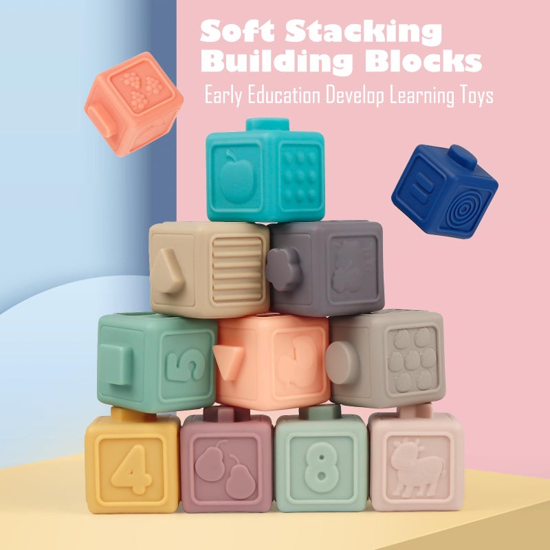 Weilim Montessori Toys Soft Stacking Building Blocks Rings Balls Sets 3 in 1 Baby Toys Bundle for Babies Sensory for Toddlers Teething Bath for Infants Learning Education Toy - Image 2