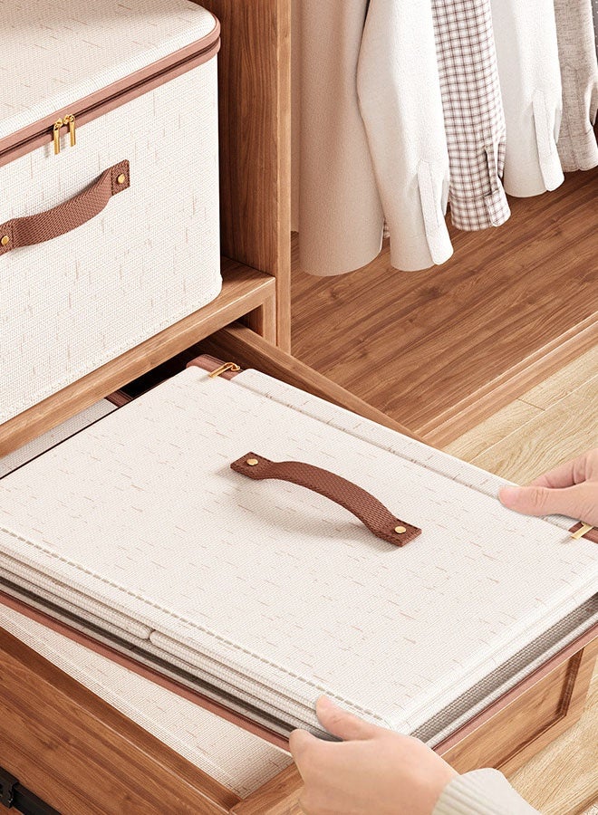 Hanayo 2 Pack Clothes Storage Boxes Foldable Two-way Zipper Clothes Storage Bag Wardrobe Storage Box Portable Storage Bag Winter Quilt Storage Box for Comforters Blankets Bedding Toys Books Clothes Sweaters(Beige) - Image 4