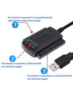 سيوسي محول USB إلى SATA IDE، كابل نقل محول محرك الأقراص الصلبة USB 2.0 IDE لمحول محرك الأقراص الصلبة العالمي 2.5/3.5/5.25 بوصة DE وكابل محول SATA الخارجي (1.8 قدم/أسود)  - Image 5