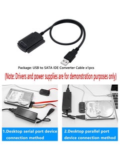 سيوسي محول USB إلى SATA IDE، كابل نقل محول محرك الأقراص الصلبة USB 2.0 IDE لمحول محرك الأقراص الصلبة العالمي 2.5/3.5/5.25 بوصة DE وكابل محول SATA الخارجي (1.8 قدم/أسود)  - Image 2