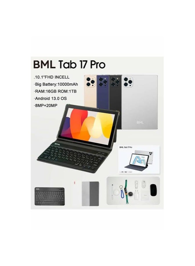 تاب 17 برو مع لوحة مفاتيح وشاشة FHD مقاس 10.1 بوصة، وذاكرة وصول عشوائي (RAM) سعة 16 جيجابايت، وذاكرة قراءة فقط (ROM) سعة 1 تيرابايت - مع بطارية قوية بسعة 10000 مللي أمبير في الساعة، لون أسود