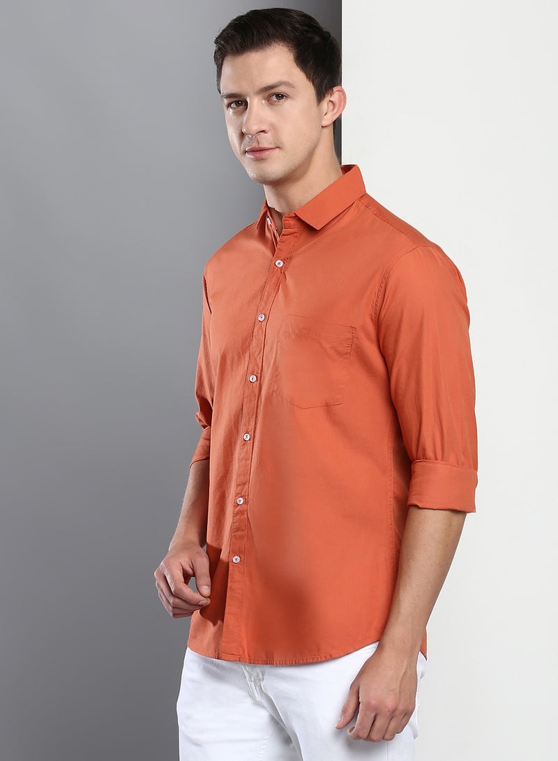 Dennis Lingo Men's Slim Fit Dusty Orange Casual Cotton Spread Shirt - Image 2