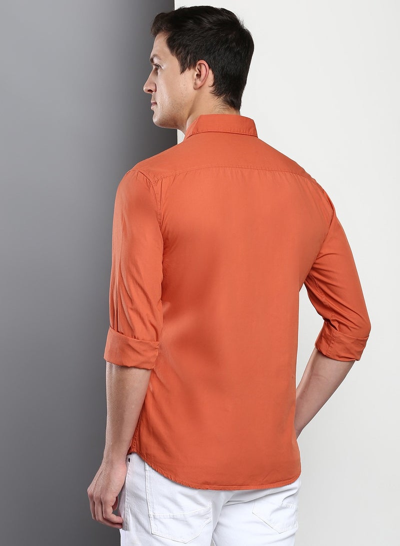 Dennis Lingo Men's Slim Fit Dusty Orange Casual Cotton Spread Shirt - Image 3