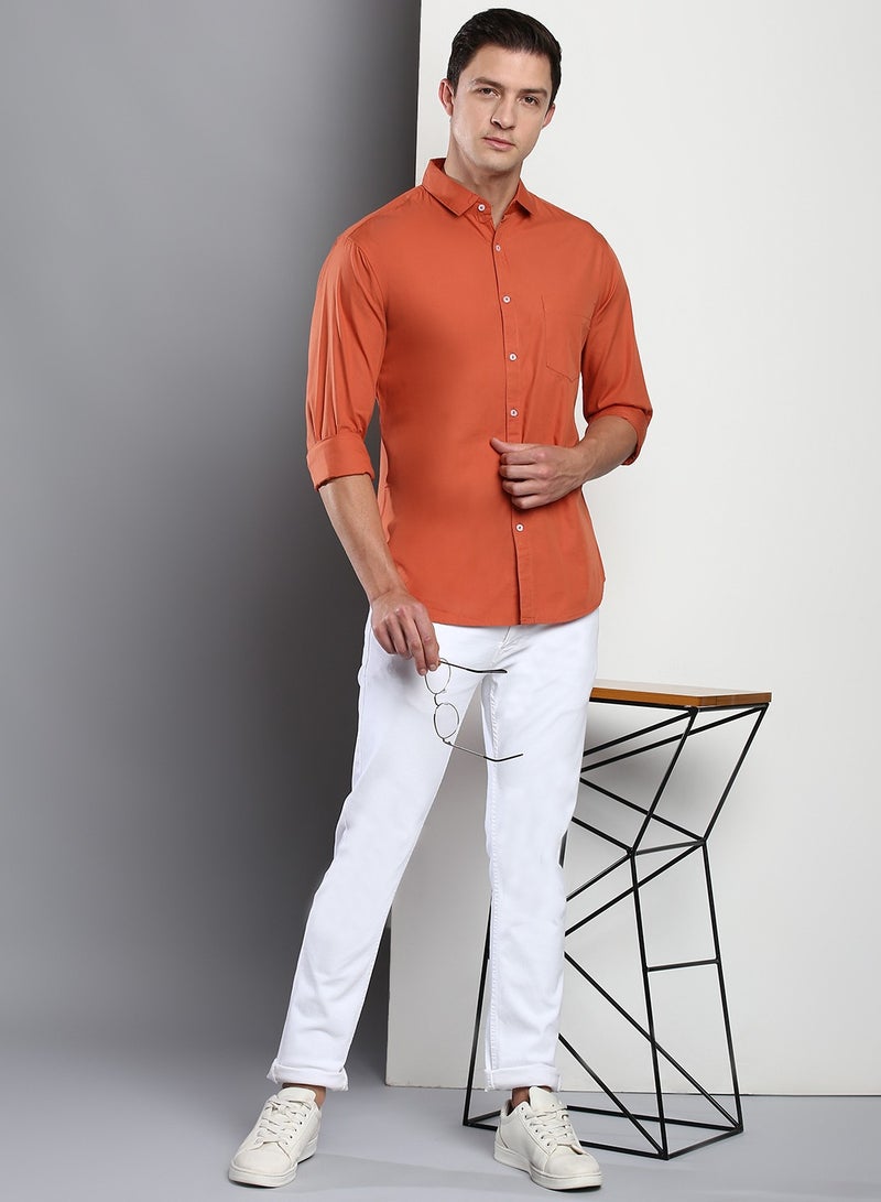 Dennis Lingo Men's Slim Fit Dusty Orange Casual Cotton Spread Shirt - Image 5