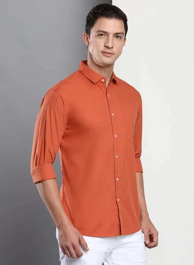 Dennis Lingo Men's Slim Fit Dusty Orange Casual Cotton Spread Shirt