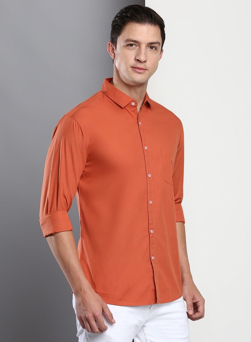 Dennis Lingo Men's Slim Fit Dusty Orange Casual Cotton Spread Shirt - Image 1