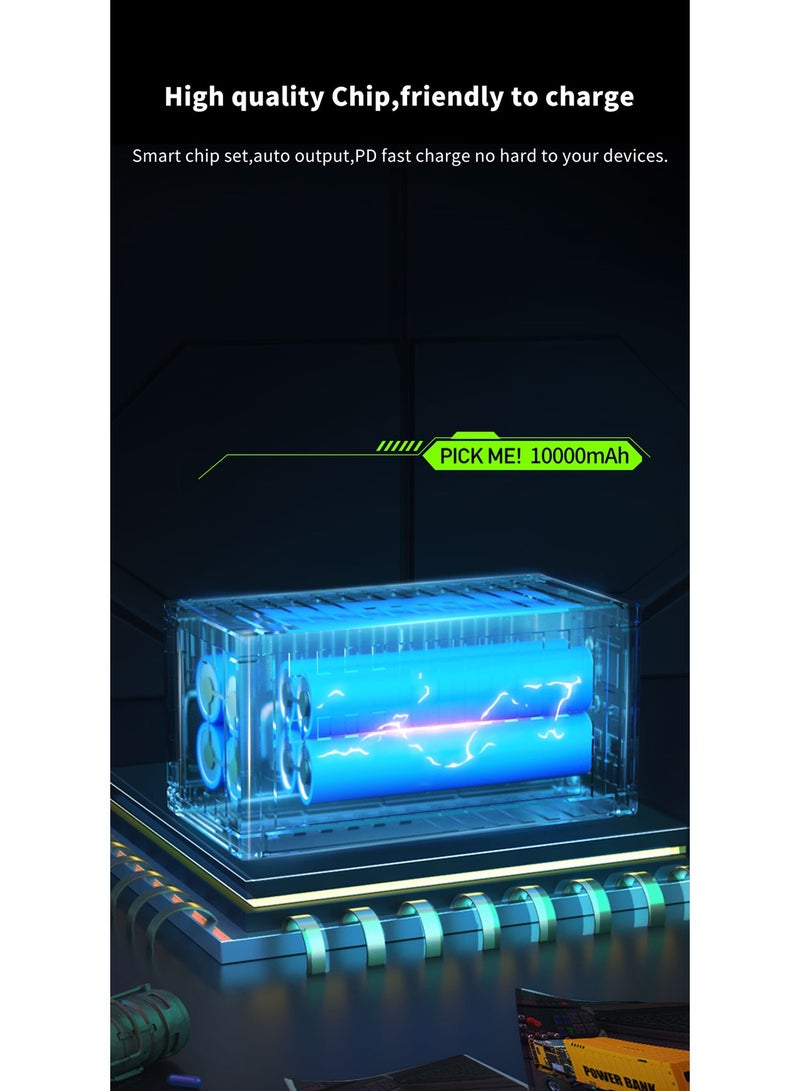 وبو 22.5 واط شحن سريع حاوية صغيرة محمولة قوة البنك 10000 مللي أمبير شاشة ديجيتال ضوء LED مزدوج مع حبال نايلون - أخضر - Image 5