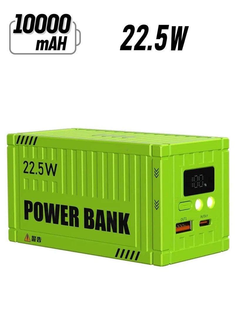 وبو 22.5 واط شحن سريع حاوية صغيرة محمولة قوة البنك 10000 مللي أمبير شاشة ديجيتال ضوء LED مزدوج مع حبال نايلون - أخضر - Image 1