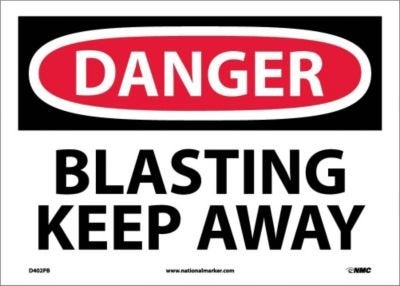 NMC D402PB OSHA Sign, Legend "DANGER - BLASTING KEEP AWAY", 14" Length x 10" Height, Pressure Sensitive Vinyl, Red/Black on White - Image 2