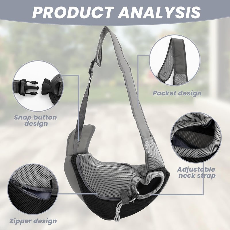 Masroo Pet Dog Sling Carrier, Hand Free Drawstring Dog Papoose with Adjustable Strap, Breathable Mesh Bag for Puppy Cat, Crossbody Satchel Dog Purse with Pocket for Outdoor, Dark Gray+Black - Image 3