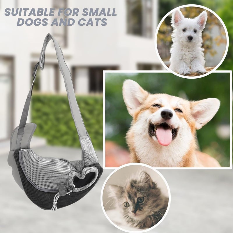 Masroo Pet Dog Sling Carrier, Hand Free Drawstring Dog Papoose with Adjustable Strap, Breathable Mesh Bag for Puppy Cat, Crossbody Satchel Dog Purse with Pocket for Outdoor, Dark Gray+Black - Image 5