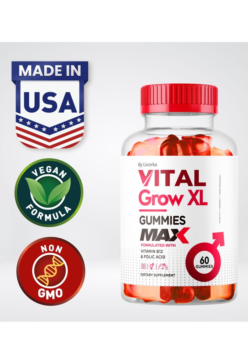 LIVORKA - Vital Grow XL Male Gummies - Men's Performance Gummies 1050MG Vital GrowXL Blend, Vital Growth Gummy Advanced Formula, 60 Gummies for 1 Month - Image 1