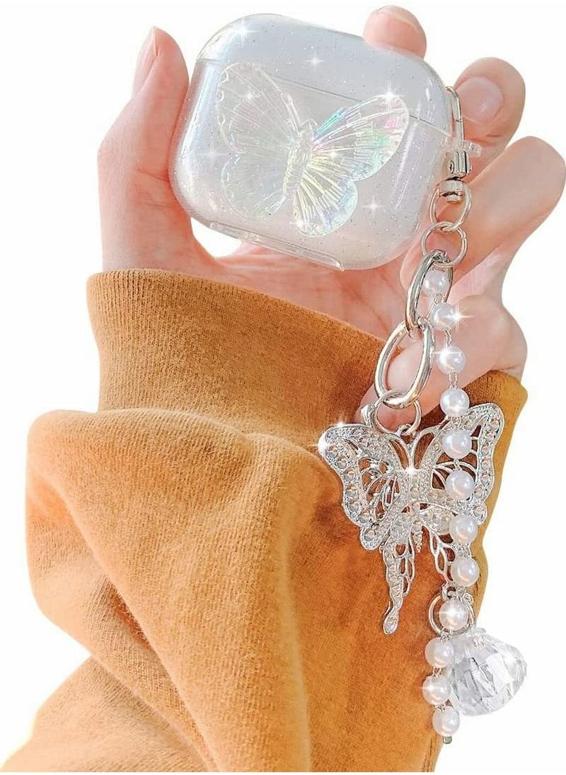 KASTWAVE - Compatible with AirPods 3 Case Cover, 3rd Generation 2021, with Cute 3D Clear Glitter Butterfly Design Smooth Soft TPU Cover Case for Airpods 3, Pretty Design Bling Shiny Stylish with Keychain - Image 1