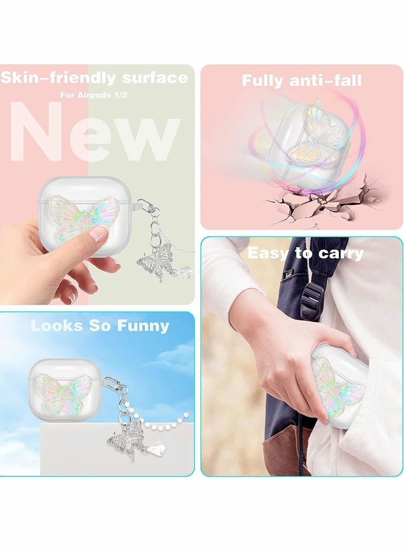 KASTWAVE - Compatible with AirPods 3 Case Cover, 3rd Generation 2021, with Cute 3D Clear Glitter Butterfly Design Smooth Soft TPU Cover Case for Airpods 3, Pretty Design Bling Shiny Stylish with Keychain - Image 1