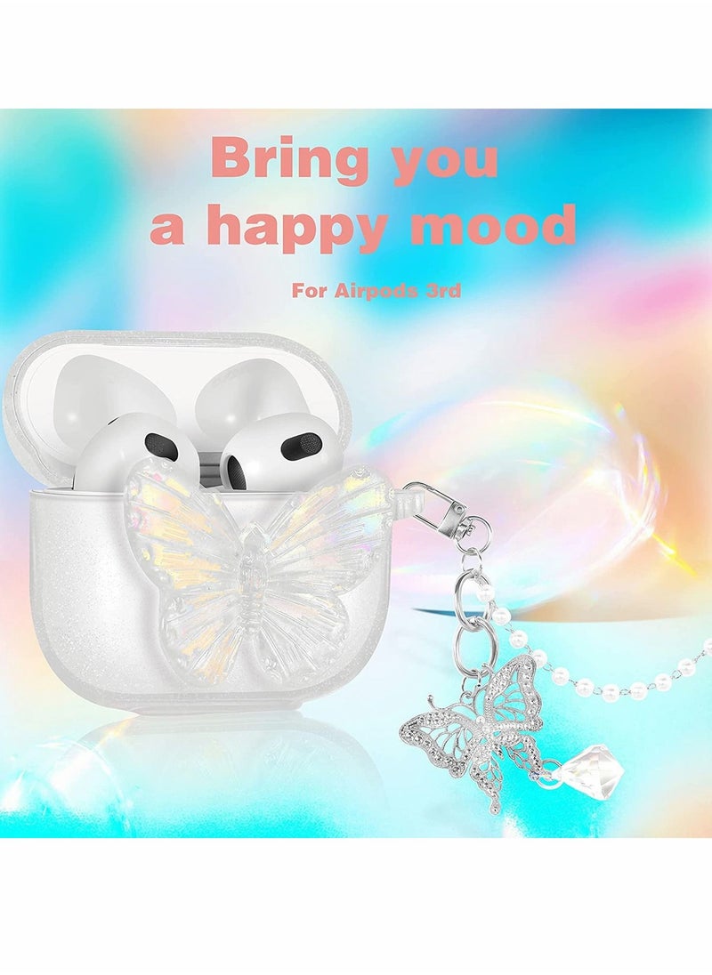 KASTWAVE - Compatible with AirPods 3 Case Cover, 3rd Generation 2021, with Cute 3D Clear Glitter Butterfly Design Smooth Soft TPU Cover Case for Airpods 3, Pretty Design Bling Shiny Stylish with Keychain - Image 1