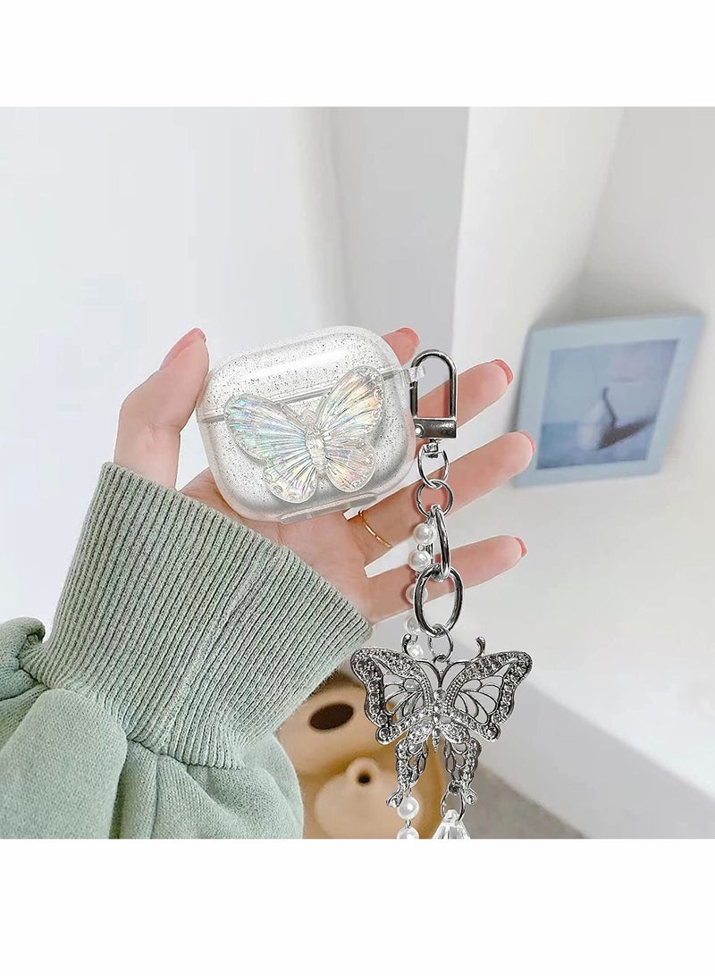 KASTWAVE - Compatible with AirPods 3 Case Cover, 3rd Generation 2021, with Cute 3D Clear Glitter Butterfly Design Smooth Soft TPU Cover Case for Airpods 3, Pretty Design Bling Shiny Stylish with Keychain - Image 1
