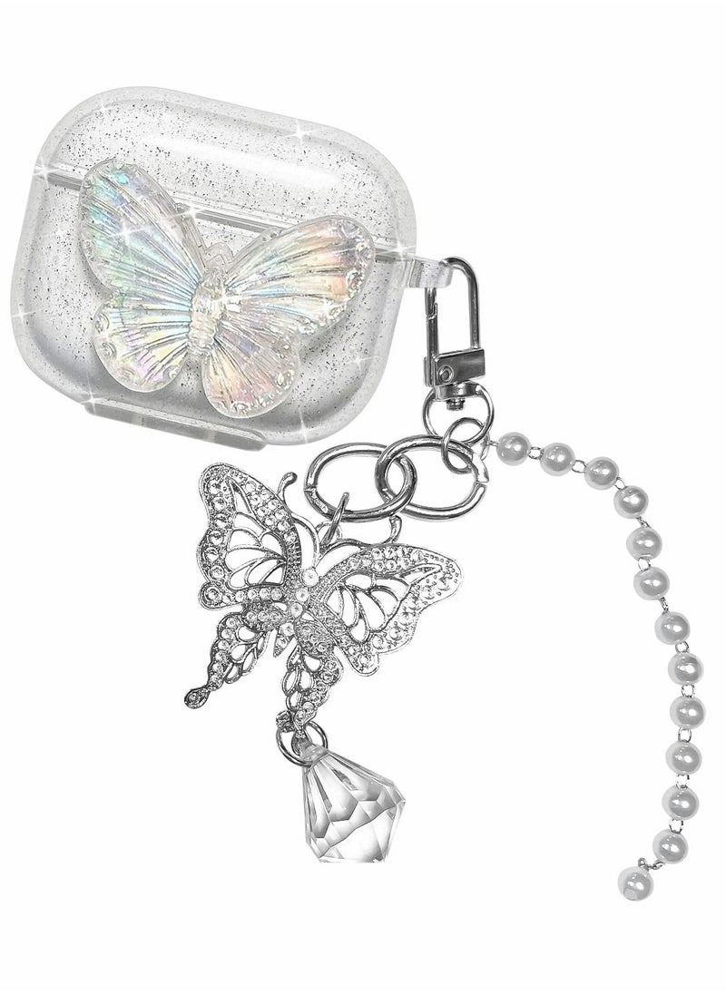 KASTWAVE - Compatible with AirPods 3 Case Cover, 3rd Generation 2021, with Cute 3D Clear Glitter Butterfly Design Smooth Soft TPU Cover Case for Airpods 3, Pretty Design Bling Shiny Stylish with Keychain - Image 1