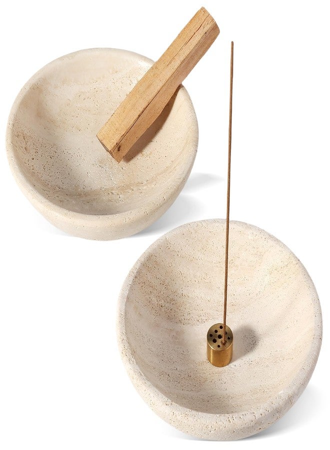 Erongoo Travertine Incense Holder 2PCS, Natural Marble Incense Holder for Sticks with 9 Incense Holes, Sturdy Incense Burner Ash Catcher, Ideal for Meditation, Relaxing - Image 1