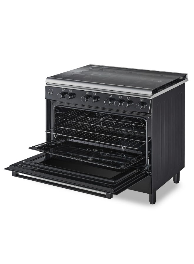 HOOVER 90x60 Full Gas Cooker with 5 Gas Burners(1 Wok), Full Safety,Gas Oven & Grill, Auto Ignition, Cast Iron Support, Dual Convection Fan, Double Glazed Door 1-YearWarranty Black -HGC-G95G-RB 5 HGC-G95G-RB black - Image 5
