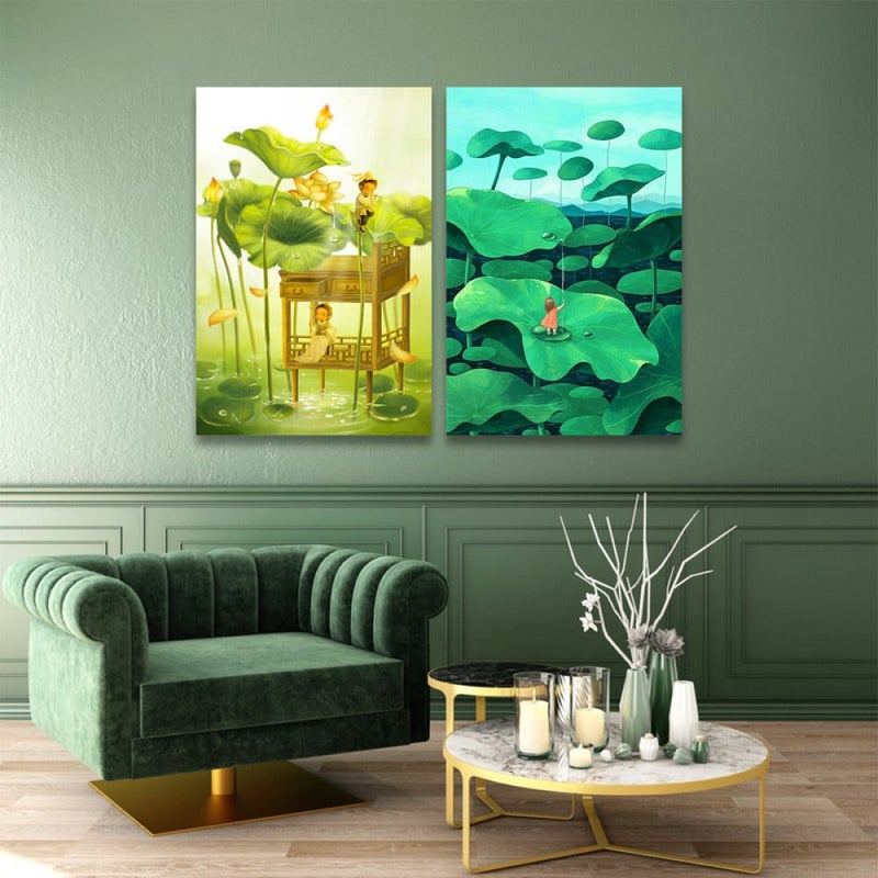 ماركتنا لوحة قماشية ثنائية بتصميم طبيعة بمقاس اجمالي 80×60 سم - Image 1