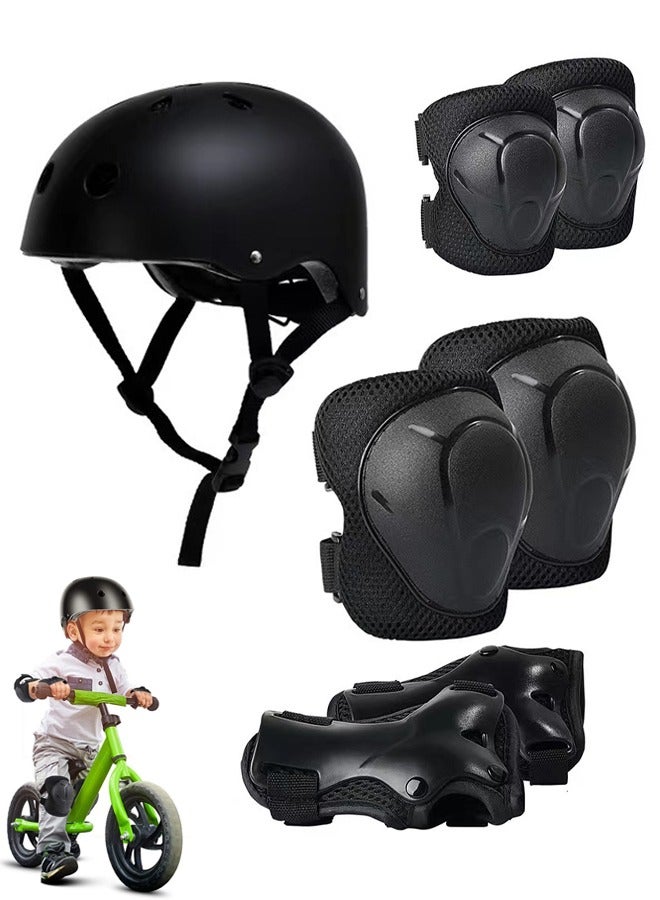 Kids Bike Helmet Set Skateboard Knee Pads Kids Helmet Elbow Pads Wrist Guards Adjustable for 2~8yrs Girl Boy Kids Protective Gear Set for Sport Cycling Bike Roller Skating Scooter (Black) - Image 1