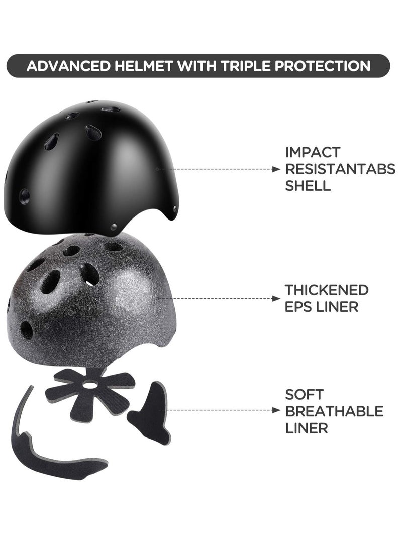 Kids Bike Helmet Set Skateboard Knee Pads Kids Helmet Elbow Pads Wrist Guards Adjustable for 2~8yrs Girl Boy Kids Protective Gear Set for Sport Cycling Bike Roller Skating Scooter (Black) - Image 2