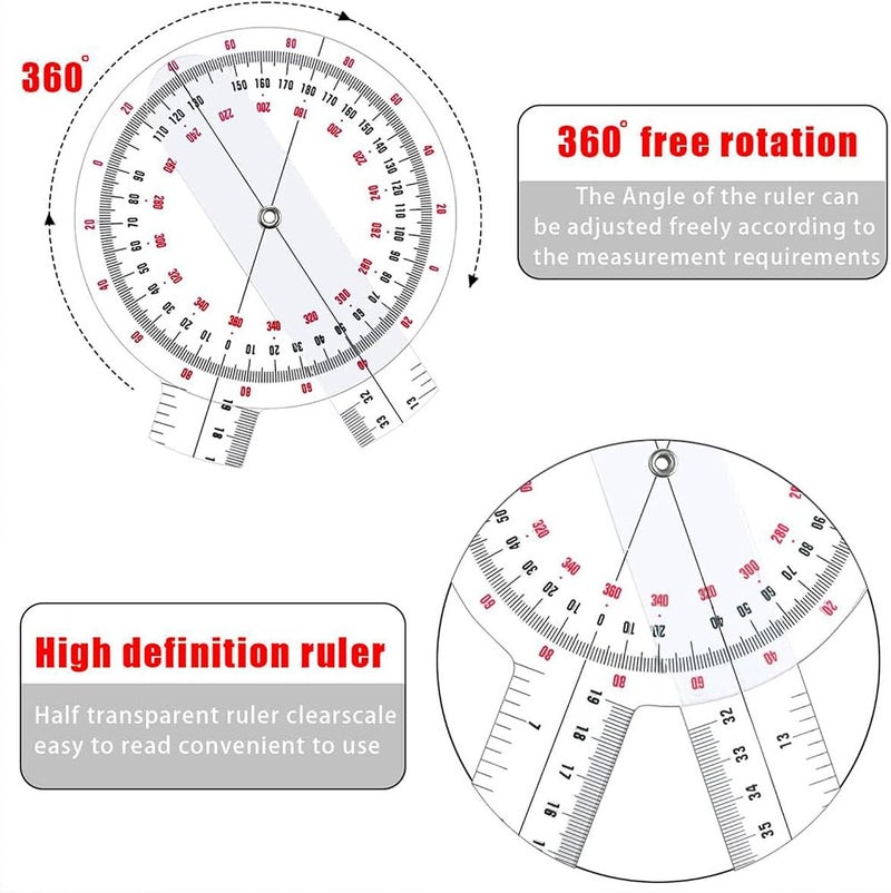 Joyzzz Orthopedic Angle Ruler, 12 Inch Goniometer, Orthopedic Angle Ruler, Provides a variety of readings, Plastic Goniometer 360 Degree for Body Measuring Tape Goniometer Protractor Ruler - Image 2