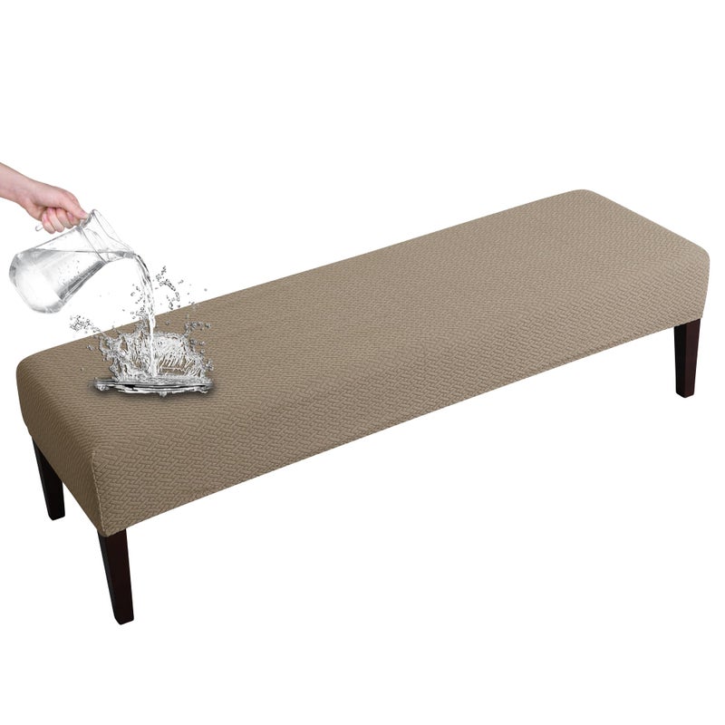 FORCHEER Dining Bench Cover Waterproof Stretch Jacquard Slipcover for Living Room Washable Ottoman Cover Seat Protector for Bedroom Kitchen Waterproof Jacquard FabricKhaki