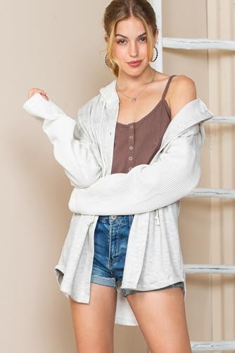 Shein SHEWIN Womens Oversized Sweatshirt Hoodies Casual Long Sleeve Solid Button Down Hooded Jackets for Women Casual Fall Outfits with Pockets,US 12-14(L),Gray - Image 4