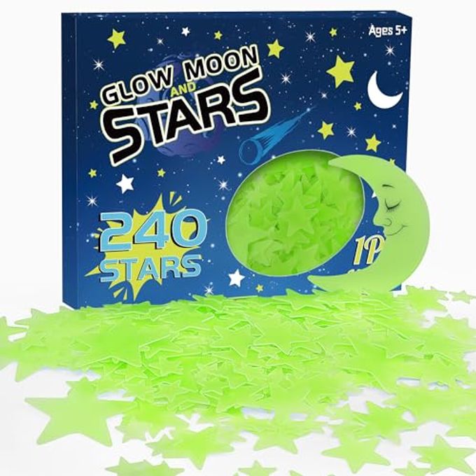 Neasyth 241PCS Glow in The Dark Stars Stickers, 3D Glow in The Dark Stars for Ceiling Wall Room Decor for Teen Girls Boys Kids Luminous Wall Stickers for Stocking Stuffers Holiday Birthday Gift (Green) - Image 1