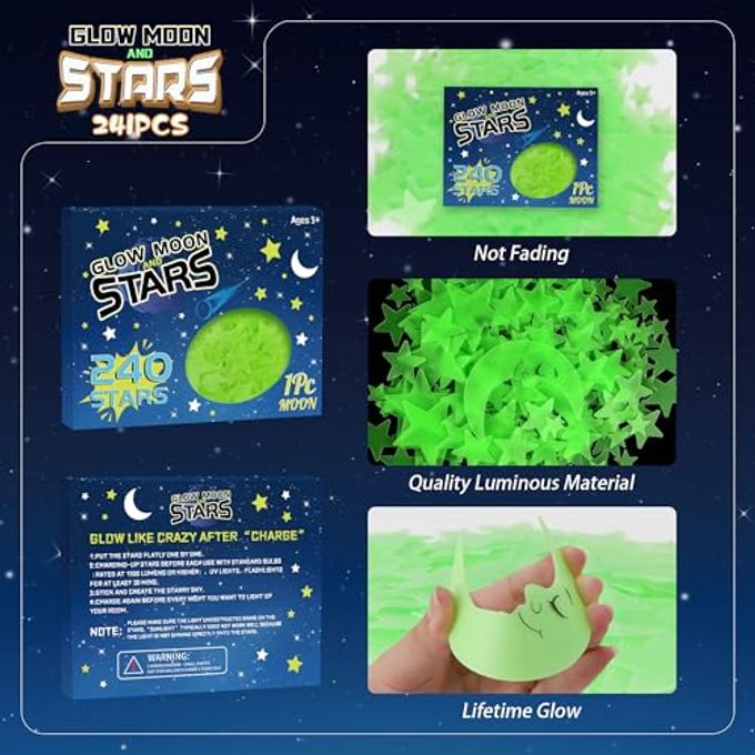 Neasyth 241PCS Glow in The Dark Stars Stickers, 3D Glow in The Dark Stars for Ceiling Wall Room Decor for Teen Girls Boys Kids Luminous Wall Stickers for Stocking Stuffers Holiday Birthday Gift (Green) - Image 3