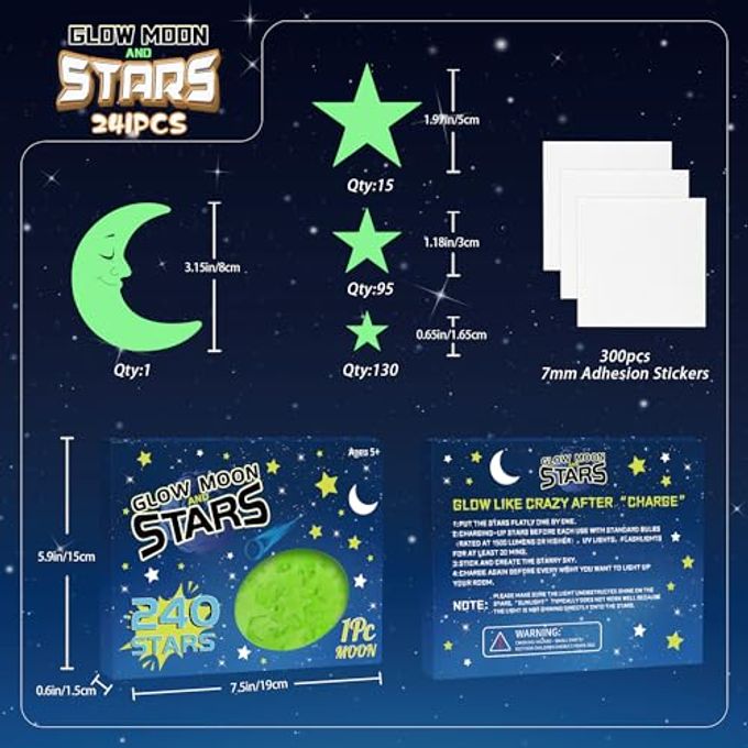 Neasyth 241PCS Glow in The Dark Stars Stickers, 3D Glow in The Dark Stars for Ceiling Wall Room Decor for Teen Girls Boys Kids Luminous Wall Stickers for Stocking Stuffers Holiday Birthday Gift (Green) - Image 5