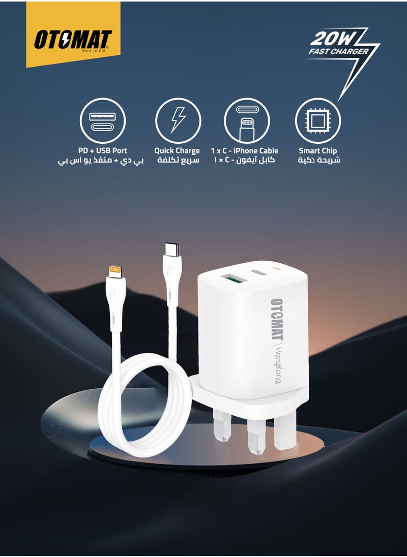 OTOMAT - 20W PD Fast Charger with Dual Port (USB + Type-C) and Type-C to Lightning Cable – High-Speed Charging - Image 1